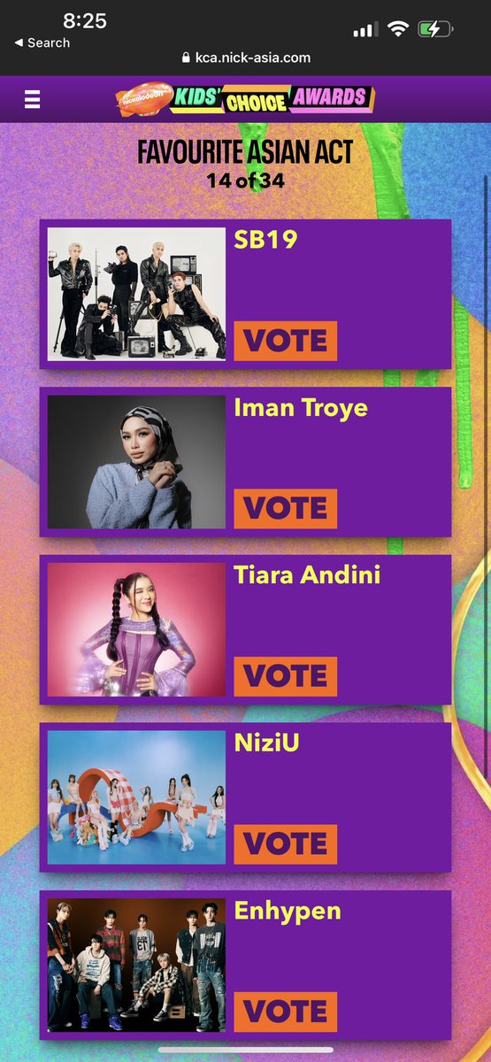 SB19TeamOnline's tweet photo. Good morning, A’TIN!

SB19 is nominated at this year’s Nickelodeon Kids’ Choice Awards for Favourite Asian Act. Make sure to cast your unlimited votes. You just have to vote in all 34 categories then click vote again.

Let’s win this!
https://t.co/7WKpVjuscH

@SB19Official #SB19 https://t.co/F5DbUgLR1n