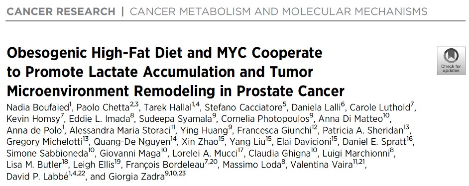 DavidP_Labbe's tweet image. Thrilled to share our study in @CR_AACR! #Obesogenic high-fat diet (HFD) and #MYC cooperate to promote lactate accumulation and TME remodeling in #prostatecancer. Co-first authors @BoufNadia and Paolo Chetta. Co-lead @ZadraGiorgia + 30 co-authors!
bit.ly/3yUNID3
(1/17)