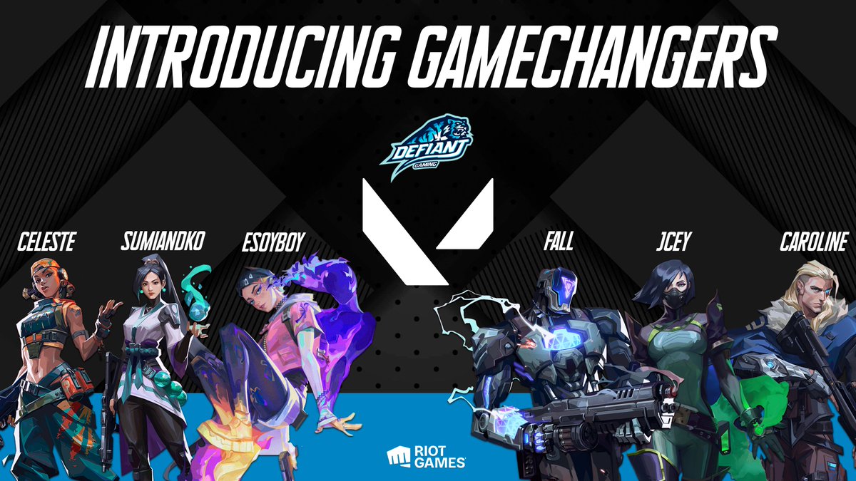 DefiantGamingUS's tweet image. 🔷ANNOUNCEMENT🔷

We are proud to introduce our new @VALORANT Gamechangers roster! Excited to see them compete in Series 3!

⚔️@ravena_valo
⚔️@Celeste_VLR
⚔️@Fall_Caia
⚔️@Jceyfps
⚔️@esoyboyy
⚔️@sumiandko

📢Coach: @Moelandblue 
📋Manager: Thea (sorrymom. on disc)

#DeFyTheOdds