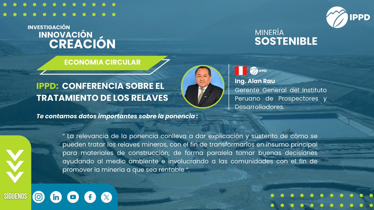 IPPDperu's tweet photo. Ippd comunica :
Alan Rau (Gerente General deL Instituto Peruano de prospectores y desarrolladores). En una conferencia realizada en la PUCP presentó su ponencia sobre los relaves mineros y su reutilización.
#mineriaperu #relaves #ippd #mineriasostenible #relaces #conferencia https://t.co/UG5LDnndRB