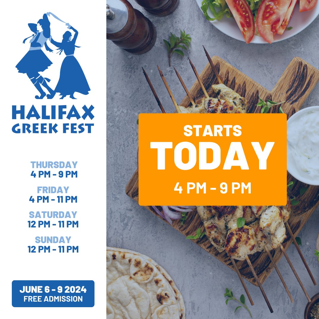 Good morning, Halifax! Greek Fest opens TODAY!

Join us for the best of Greek food &amp; culture beginning at 4pm 🇬🇷🇬🇷🇬🇷 Opa!