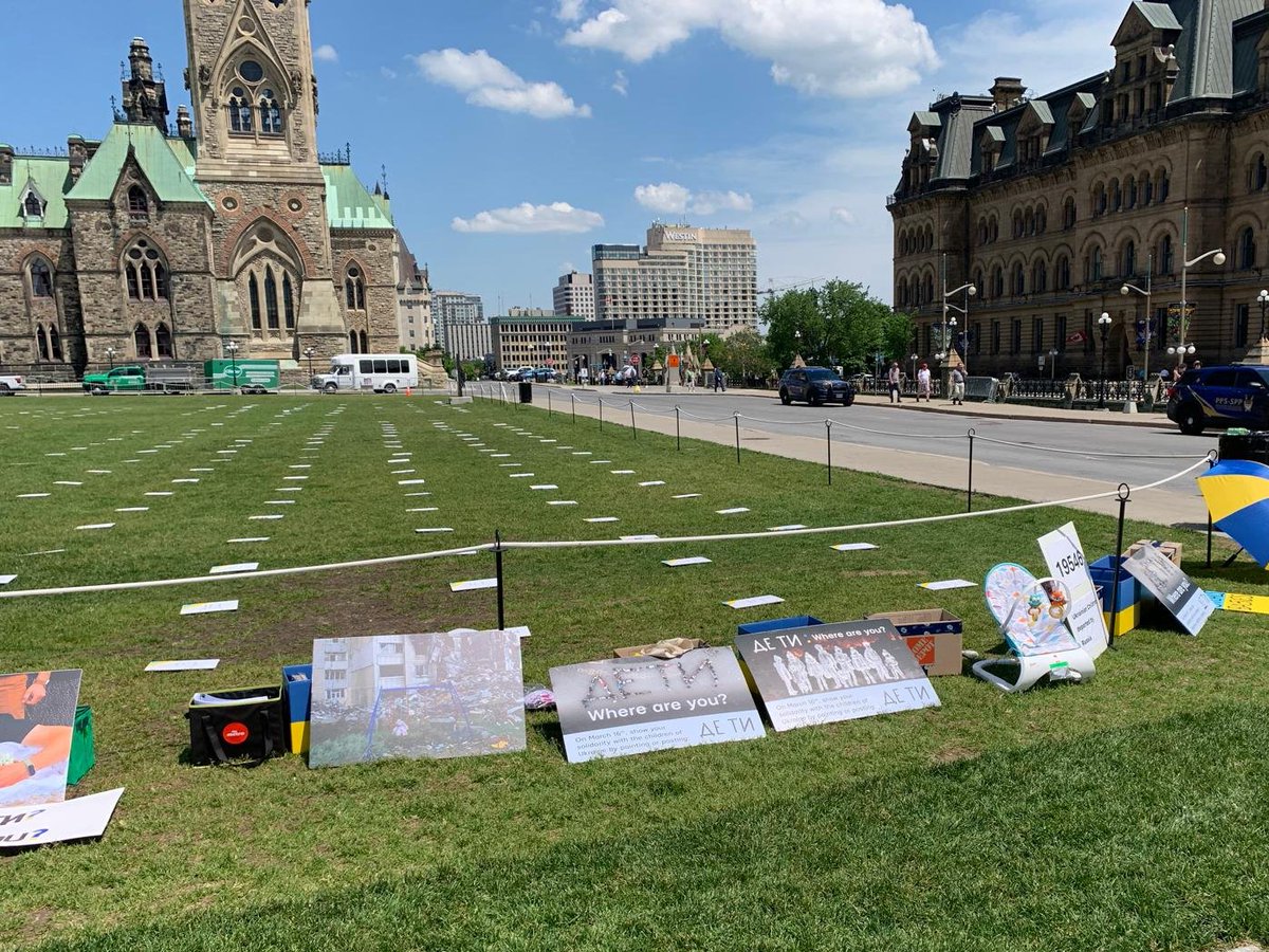 detyproject's tweet photo. Nobel Peace Prize Laureate 2022, Oleksandra Matviichuk joins the activists of #DeTyProject who organized an improvised exhibit dedicated to Ukrainian children killed and forcibly displaced by the russian invasion during her visit to Canada's Parliament on June 4 #DeTyWhereAreYou https://t.co/ITGpWT5epJ