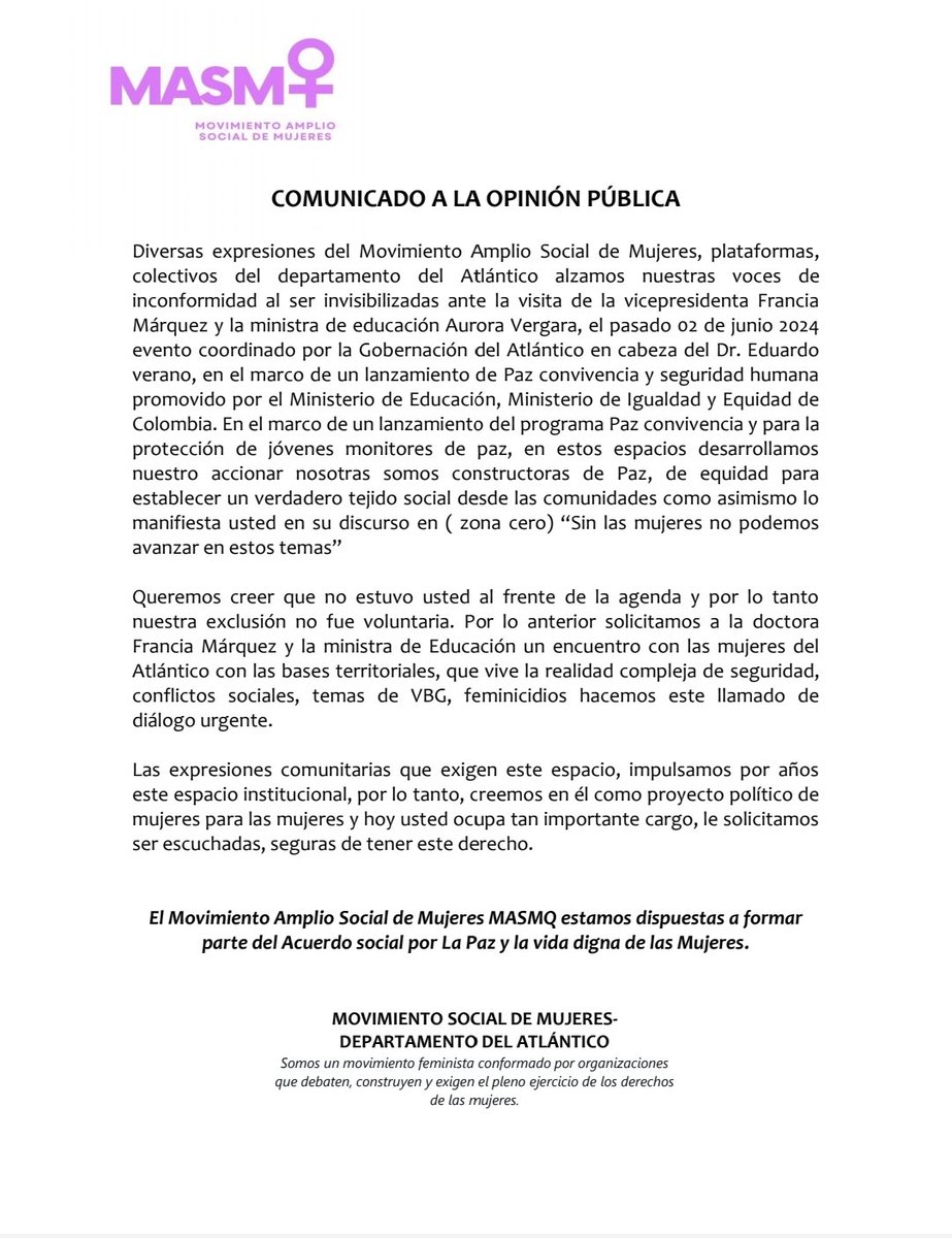 Movimiento Amplio Social de Mujeres y Diversidad tweet media