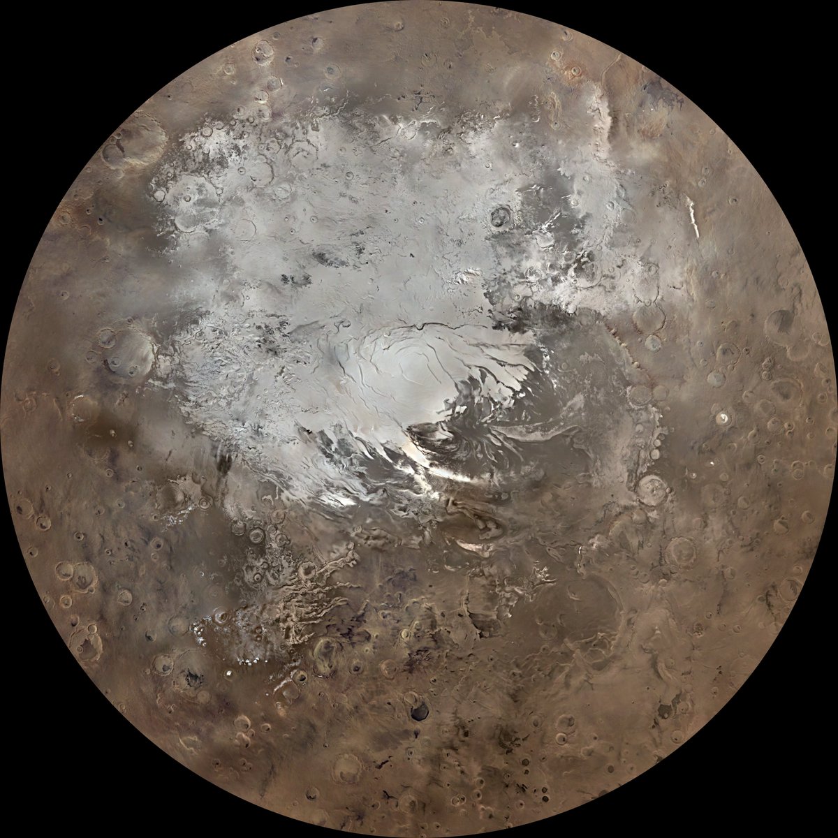 shujianyang's tweet photo. High definition images of Martian North and South Poles generated from Tianwen-1 Mars global color orthomosaic data released by CNSA/PEC-GRAS. https://t.co/w33Q4zTGh9