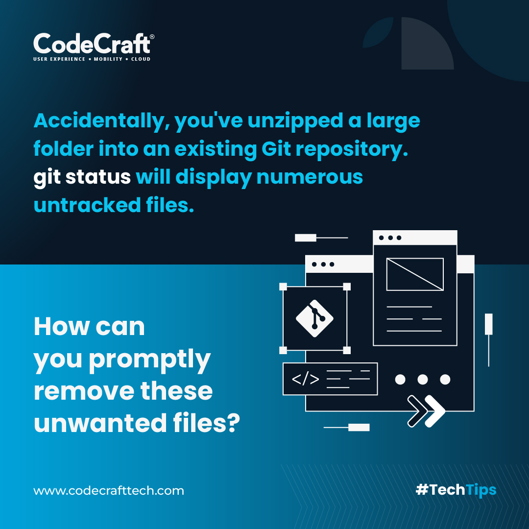 codecrafttech's tweet image. Accidentally unzipped a massive folder into your GIT repo?
Check out this #TechTip to tidy up those untracked files!
#CodeCraftTech #TechTipsThursday #git #Coding #Programming #GitProTips #CodingLife #GitCleanup #SoftwareDevelopment #CodeQuality #DeveloperLife #CodingTips
