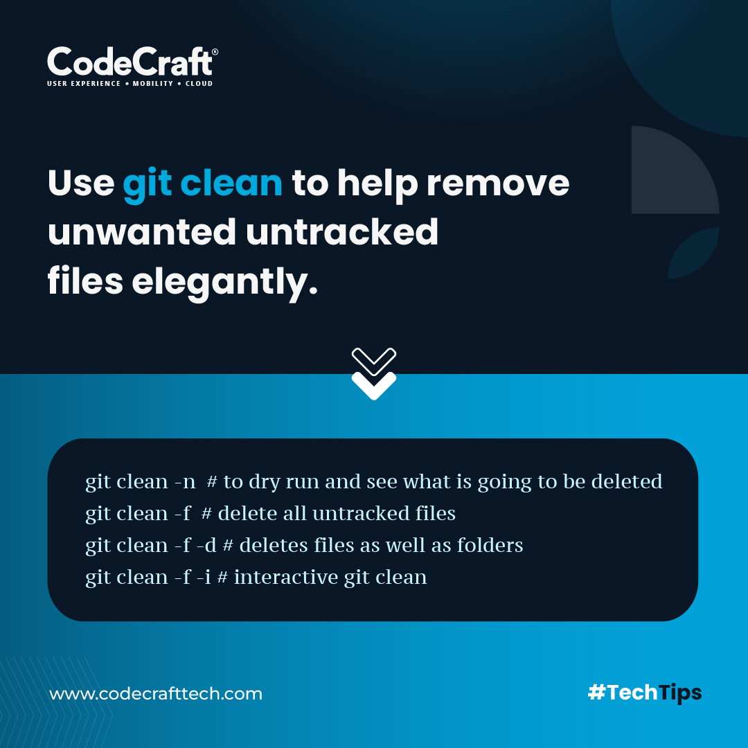 codecrafttech's tweet image. Accidentally unzipped a massive folder into your GIT repo?
Check out this #TechTip to tidy up those untracked files!
#CodeCraftTech #TechTipsThursday #git #Coding #Programming #GitProTips #CodingLife #GitCleanup #SoftwareDevelopment #CodeQuality #DeveloperLife #CodingTips