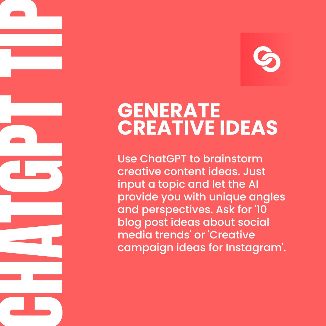 Coursewise_'s tweet image. Stuck in a creative rut? Let ChatGPT brainstorm unique content ideas for you! 🌟 #Brainstorming #CreativeIdeas #AI #artificialintelligence #chatgpt
