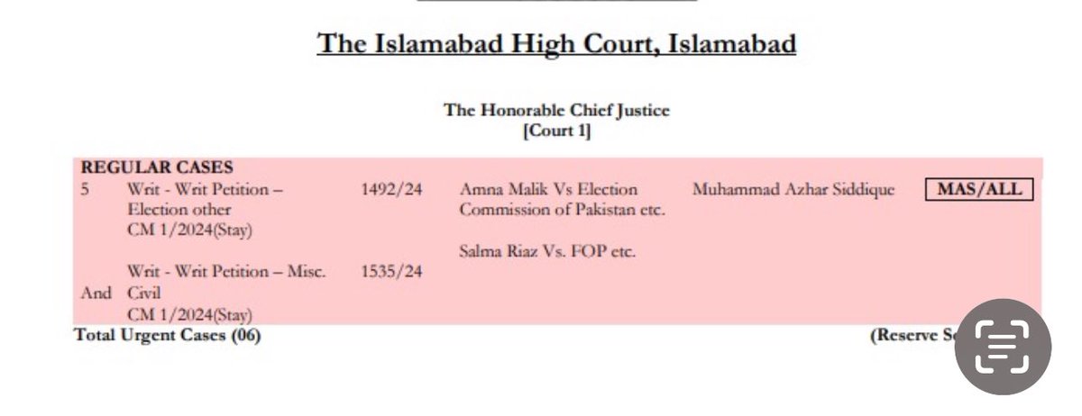 اسلام آباد ہائی کورٹ کے چیف جسٹس عامر فاروق نے الیکشن ایکٹ کےسیکشن 215 جو سیاسی جماعت کو انتخابی نشان لینے کا حق دیتا ہے وہ آئین کے آرٹیکل 17(2) کے منافی کیس کی آج سماعت کریں گے !!! محمد اظہر صدیق نے اس کیس میں موقف اختیار کیا ہے کہ الیکشن ایکٹ کی دفعہ 215, 104 اور الیکشن روول