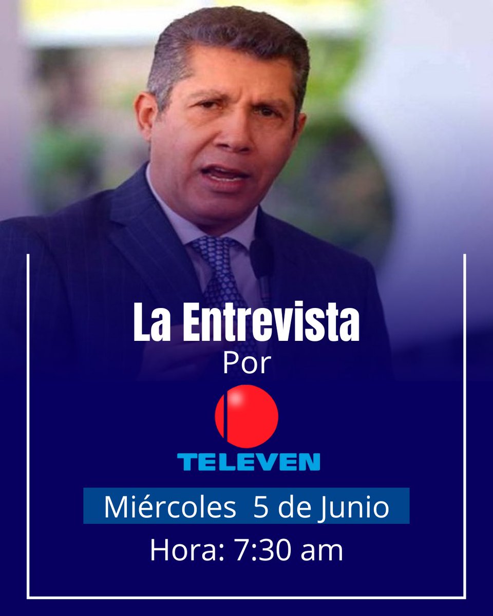 HenriFalconLara's tweet photo. Mañana estaré conversando con Carlos Fernándes en La Entrevista del Noticiero matutino por TELEVEN a las 7:30 am ¡No se lo pierdan! https://t.co/wX4nBnPzQJ