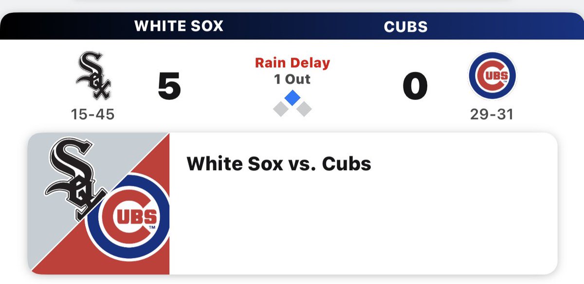 Of course there would be a rain delay with this score. #CWSvsCHC