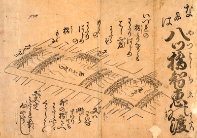 浪華二十八橋智慧渡」には二十九の橋が描かれていて、ひとつ多い。「な