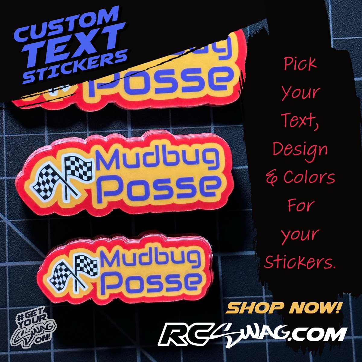 TheRealRCSWAG's tweet photo. Custom Text Stickers -
Enter your text, pick your design &amp; colors!
Shop online now! Link: https://t.co/jS1VJyeWEN
#GetYourSWAGon!
#thankyou #shoutout to #MudBugPosse for the #supportsmallbussiness #RCSWAG https://t.co/6E03XZHizd