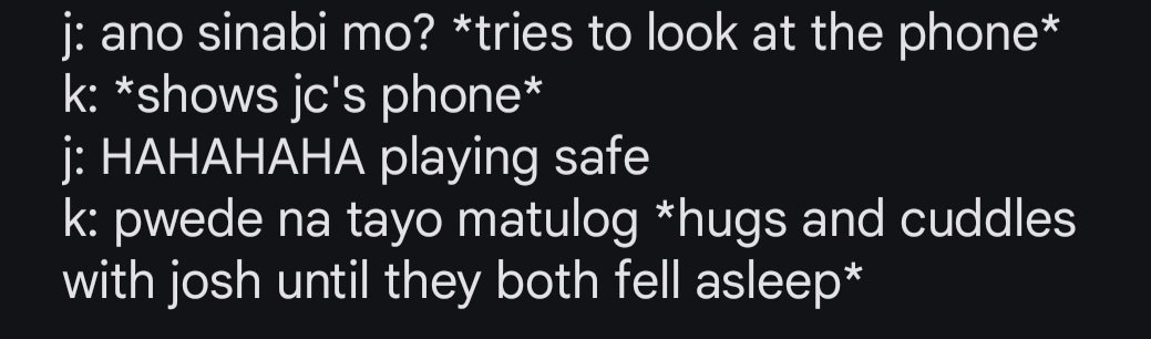 jumbohatdog1819's tweet photo. #joken au prompt/imagine (idk) of what happened behind the ig bc and why ken sent another goodnight chat after josh sent an emoji

(1/2)

#joken_au #jokenau https://t.co/JL4ySLJ63D
