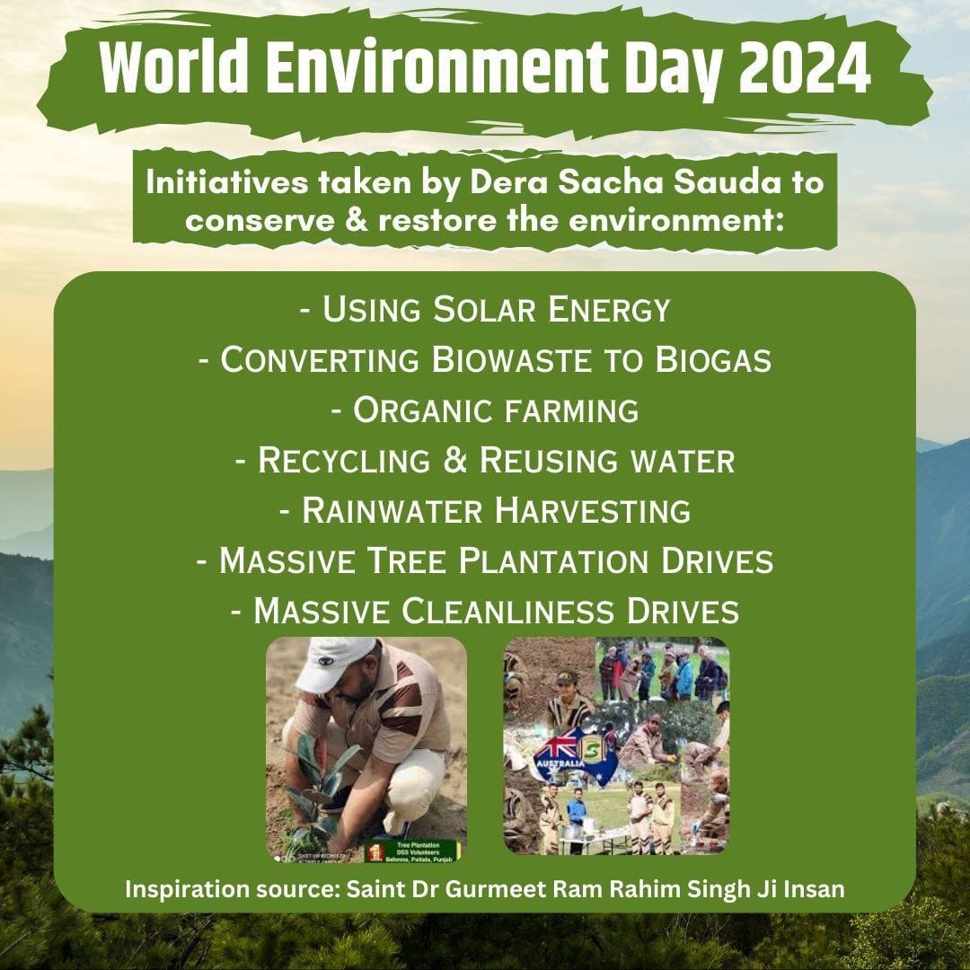 DeepakArora83's tweet photo. We think we are modern, actually we are harming our nature by deforestation, polluting water and land. Saint MSG Insan started 'Nature Campaign'under which DSS disciples plant trees. On this #WorldEnvironmentDay lets pledge to save environment.
#WorldEnvironmentDay2024 https://t.co/Rj6AXvphKa