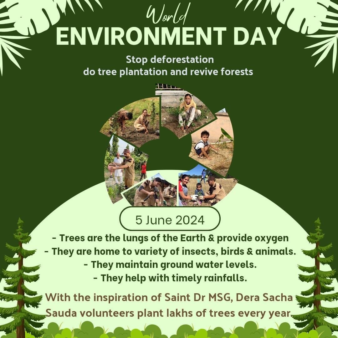 ThisIsMohit777's tweet photo. Individuals can be the drivers to initiate the change, and this has been proved by the volunteers of Dera Sacha Sauda, environmental protection initiatives taken by them has transformational impact on our environment!

Saint MSG, #WorldEnvironmentDay
#WorldEnvironmentDay2024 https://t.co/JuD2YHoX7w