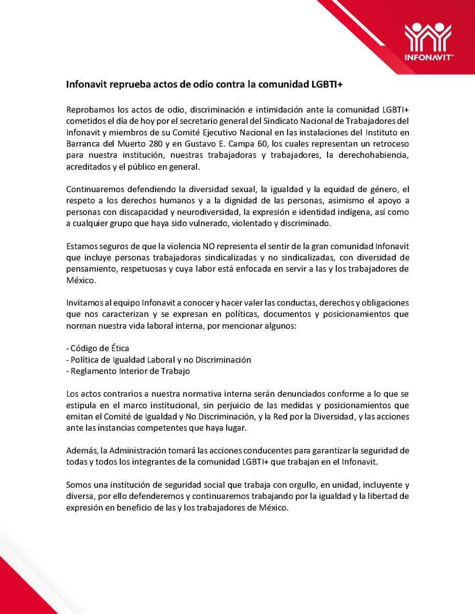 Reprobamos los actos de odio contra la comunidad LGBTI+.