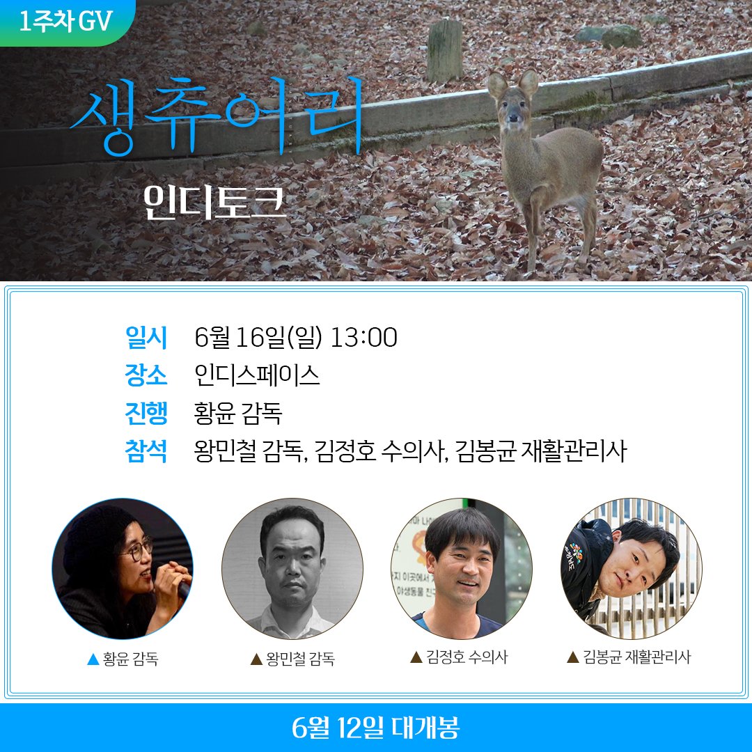 <생츄어리> 개봉 첫 주 관객과의 대화! 야생동물의 삶을 위해 온 마음을 바쳐 노력하는 이들의 아름다운 대화!🦆💕 💚인디토크 일시: 6/16(일)...