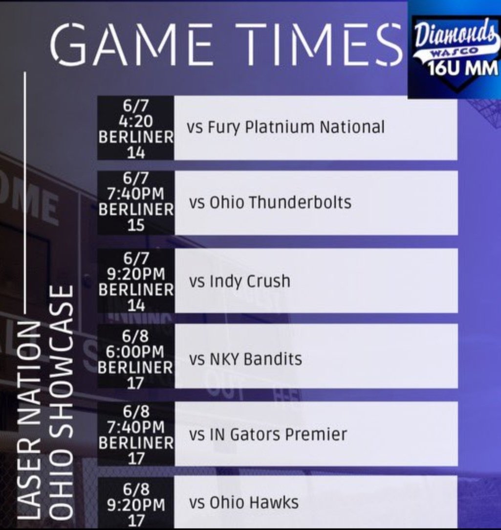 Here is my teams schedule for this weekend! I'm excited to get back on the field!