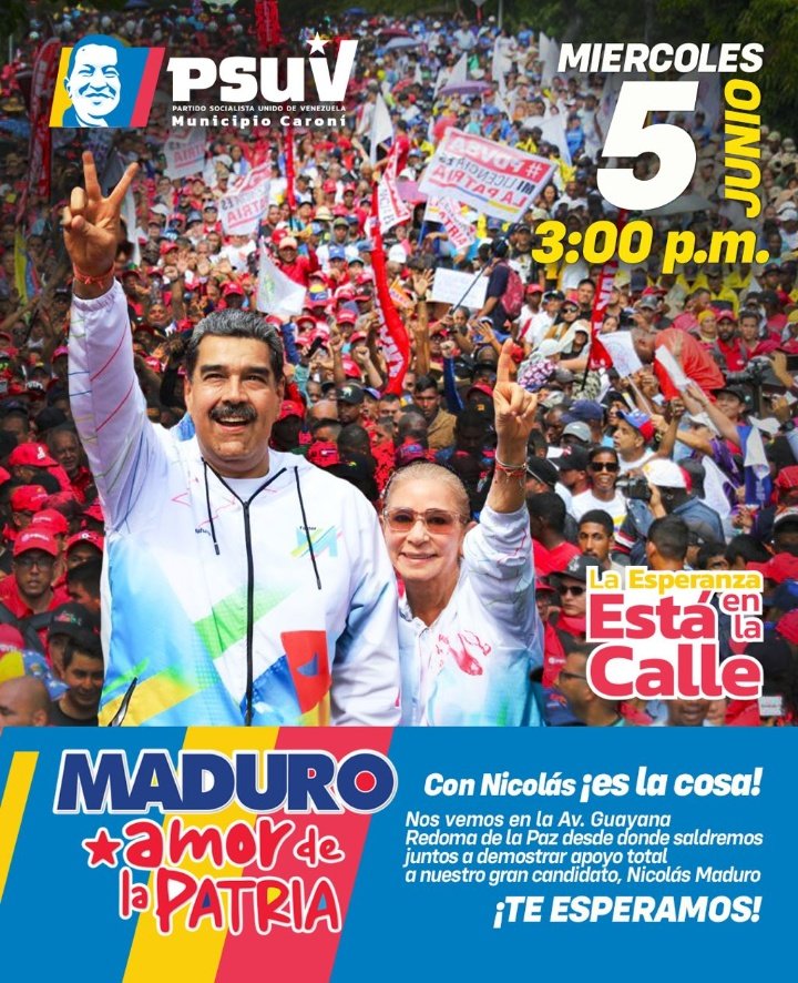El Concejal del Municipio Caroní del estado Bolivar Roberth Rivas <a href="/rivasroberth89/">Roberth Rivas</a> ,los invita a la gran concentración en apoyo al presidente <a href="/nicolasmaduro/">Nicolás Maduro</a> , vamos todos juntos a seguir construyendo grandes victorias!

#Guayana #CiudadGuayana #Pzo #puertoordaz #psuv