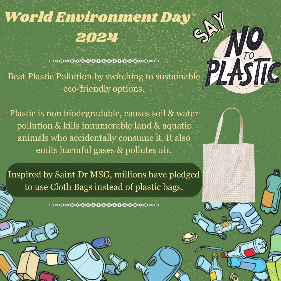 MohobbatPaak's tweet photo. Polythene is harmful to the environment as at the time of burning, it emits life-threatening gases &amp; pollutes the air.Dera Sacha Sauda volunteers pledged to never use polythene &amp; save environment from pollution as guided by Saint MSG #WorldEnvironmentDay
#WorldEnvironmentDay2024 https://t.co/YxiqrRNeS4