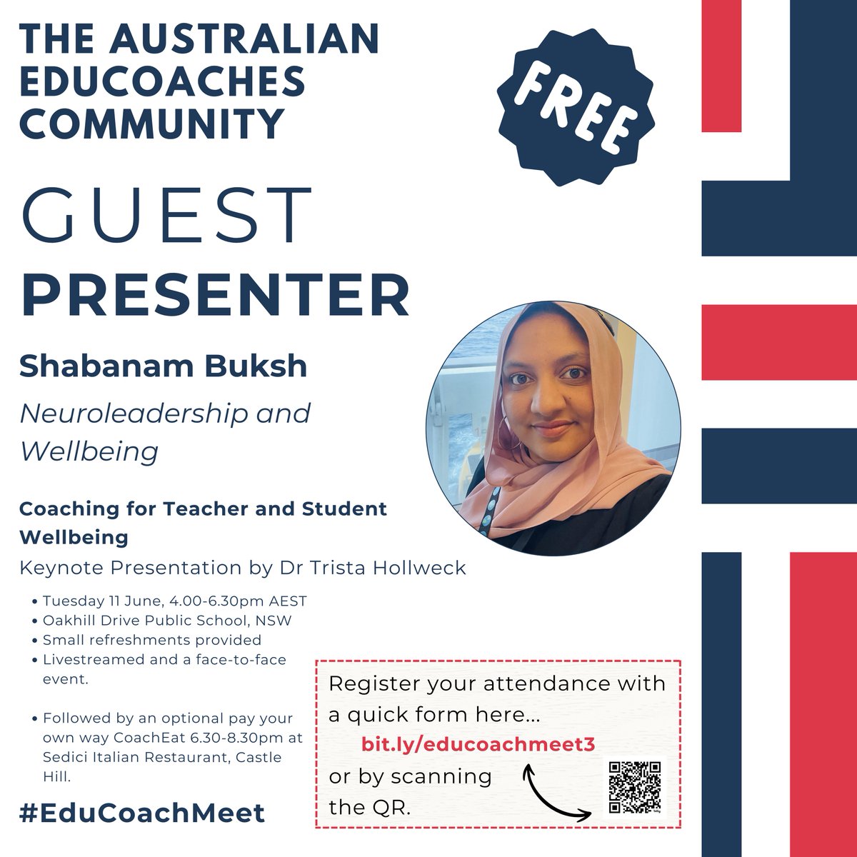 NatashaLMercer's tweet photo. Today we are spotlighting another of our wonderful #educoachmeet presenters, Shabanam Buksh.

Shabanam is an experienced primary school teacher and middle school leader, whose work includes supporting and mentoring teachers.

Join us, June 11 - Registration info below. https://t.co/uyx4643wD7