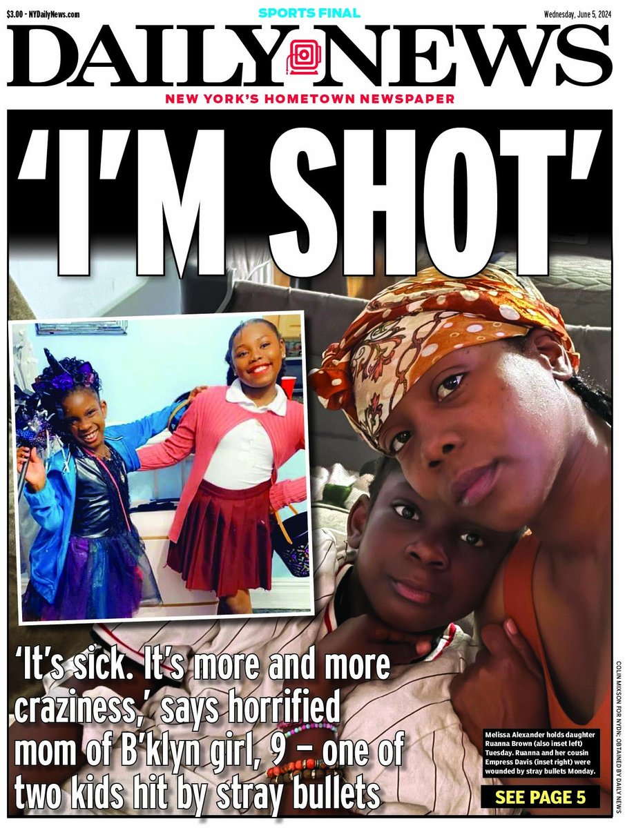 NYDailyNews's tweet image. 'I'M SHOT'
'It's sick. It's more and more craziness,' says horrified mom of Brooklyn girl, 9 — one of two kids hit by stray bullets  trib.al/bSEpxJQ