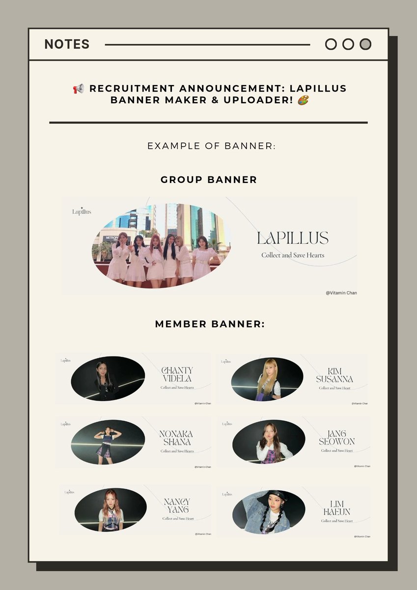 VitaminChan3's tweet photo. 📢 Recruitment Announcement: Lapillus Twitter Banner Maker &amp; Uploader! 🎨 #LAPILLUS @acebessie @seowoncutie @Shana_Dubai @Astral17777 https://t.co/ccE1JbuQOR