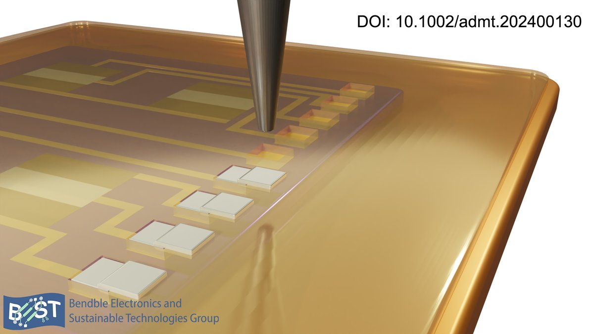 High-Resolution Printing-Based Vertical Interconnects for Flexible Hybrid Electronics (FHE). See our new art. (doi.org/10.1002/admt.2…) published in Adv. Mater. Tech. This work shows potential use of printing technologies for development of high-density 3D integrated FHE systems.