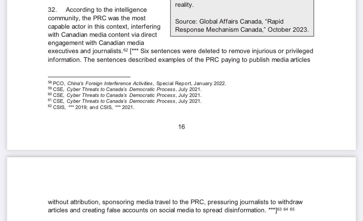MW_Johnson1's tweet image. Media have completely ignored paragraph 32 of the NSICOP report. 

Allegations that the PRC paid media to write articles, or change and withdraw articles need to be addressed.