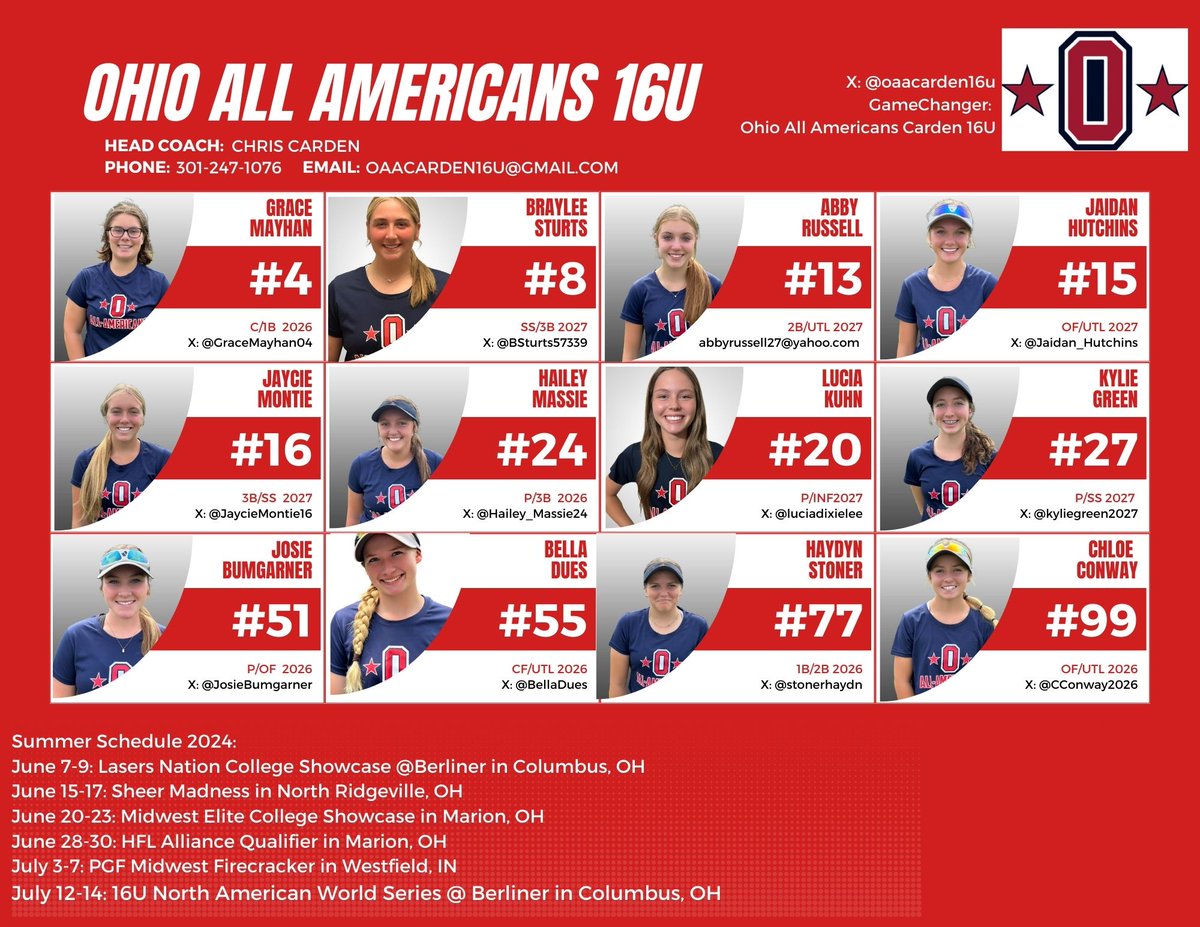 Ohio All Americans Carden 16U Player Profile! Come check us out this weekend at The Lasers Nation College Showcase at Berliner!!
