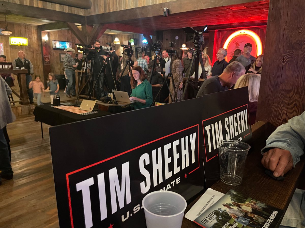 BreannaMTPBS's tweet photo. We are in Gallatin Gateway tonight where Tim Sheehy is expected to address supporters at The Westerner any minute. https://t.co/KzzLTywqmE
