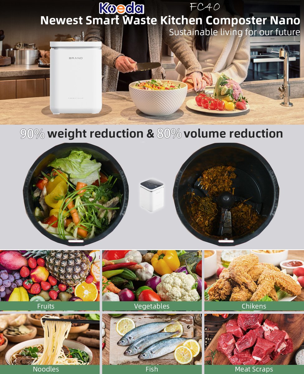KoedaLtd's tweet photo. Are you tired of feeling guilty about tossing out food scraps? Say goodbye to waste woes and hello to sustainable living with our Newest Smart Waste Kitchen Composter Nano! 🌿 https://t.co/gIQ7XDylkn