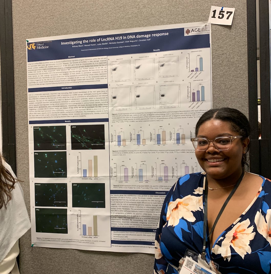 DrexelMCBG (@drexelmcbg) on Twitter photo Britney Black <a href="/DrexelCancerBio/">DUCOM Cancer Biology</a> student from the lab of Dr. Christian Sell <a href="/DrexelBiochem/">Drexel Biochemistry & Molecular Biology</a> <a href="/DrexelMedicine/">Drexel University College of Medicine</a> presented her work on lncRNA H19 at AGE 2024 <a href="/americanaging/">American Aging Association</a>
Well done, Britney 🧬🤩🧬 Britney Black <a href="/DrexelCancerBio/">DUCOM Cancer Biology</a> student from the lab of Dr. Christian Sell <a href="/DrexelBiochem/">Drexel Biochemistry & Molecular Biology</a> <a href="/DrexelMedicine/">Drexel University College of Medicine</a> presented her work on lncRNA H19 at AGE 2024 <a href="/americanaging/">American Aging Association</a>
Well done, Britney 🧬🤩🧬