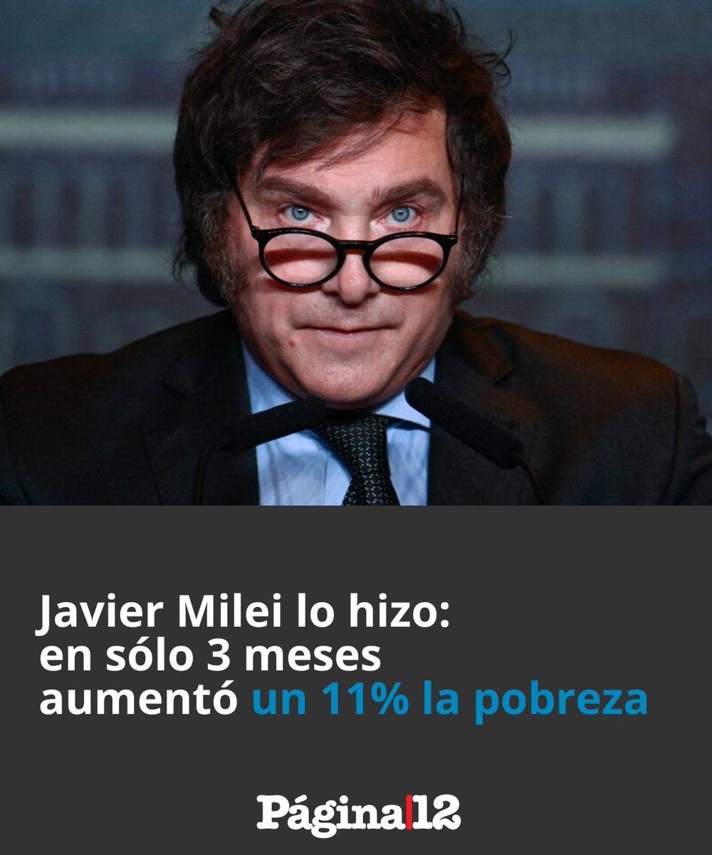 Estas tú no las tienes 🇦🇷:

– Aumenta 11%  la pobreza en 3 meses de gobierno de Milei 
– Ya el 55% de la ciudadanía es considerada como pobre (25 millones de personas)
– 17.5 % de la población argentina vive en situación de indigencia

✒️ <a href="/pagina12/">Página|12</a> (observatorio de la UCA)