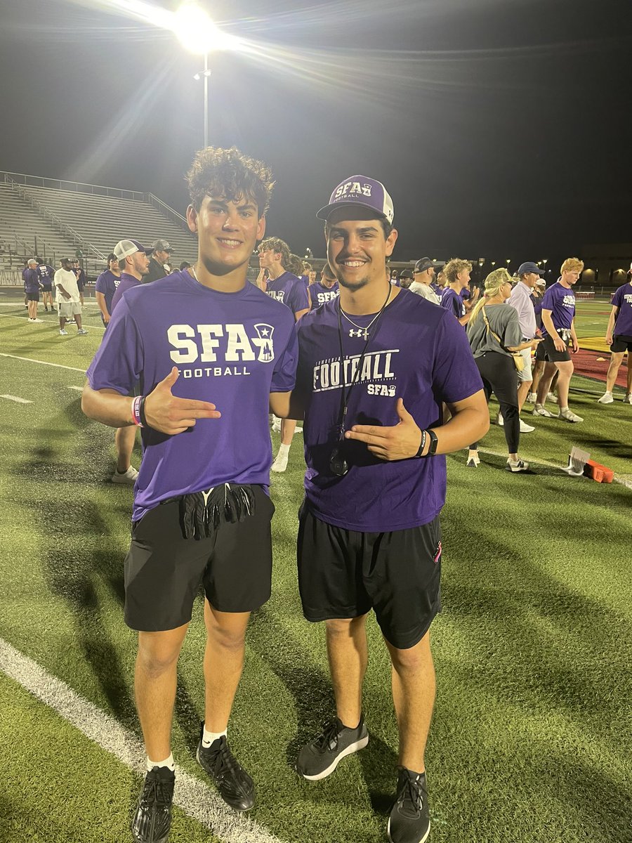 Thank you <a href="/SFA_Football/">Lumberjack Football</a> for the amazing camp and hospitality! Had a great time competing and learning from <a href="/Coach_RogersSFA/">Cameron Rogers</a> <a href="/CoachJChambers/">Jake Chambers</a>!
<a href="/CoachGZimmerman/">Galen Zimmerman</a> <a href="/delossae17/">Eric De Los Santos</a>