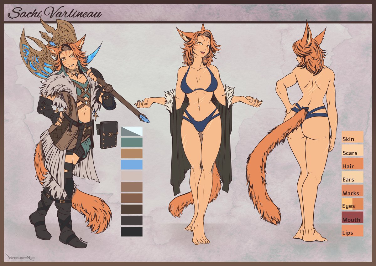 She now has a proper ref sheet thanks to @ViperCrownArt :D

She now also has a third head stripe, which she uses as glam and wasn't born with it. Will write more info about that eventually!