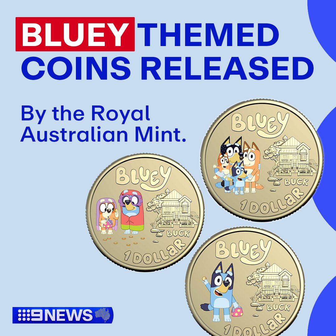 オーストラリアで、ブルーイの1ドルコインが出るそうです！抽選なのかな？3デザインとも可愛いですね💕記念コイン が出るなんて、本当に国民的キャラクター❣️💰🌟#Bluey