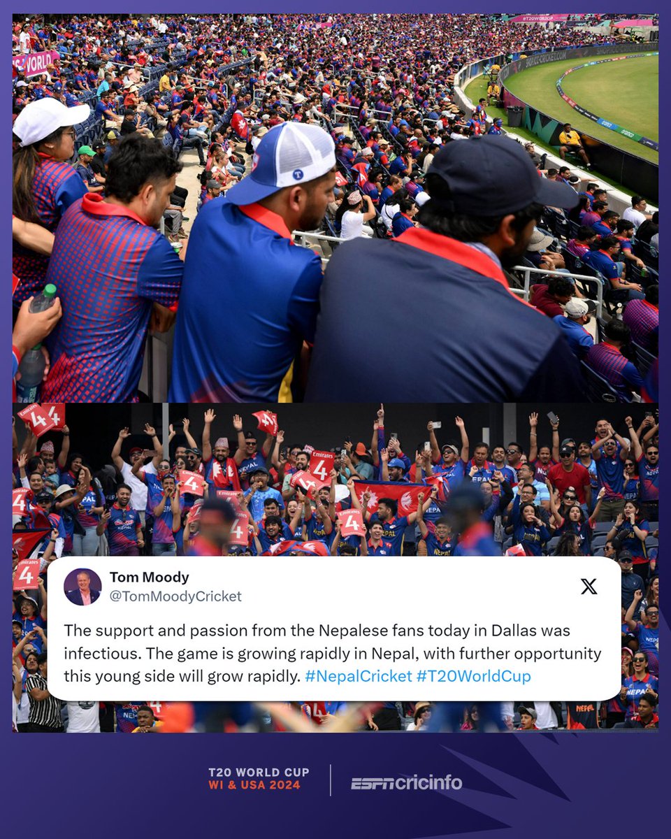 Nepal supporters in Dallas made themselves heard 🇳🇵✨

es.pn/4eaarvi #T20WorldCup #NEDvNEP