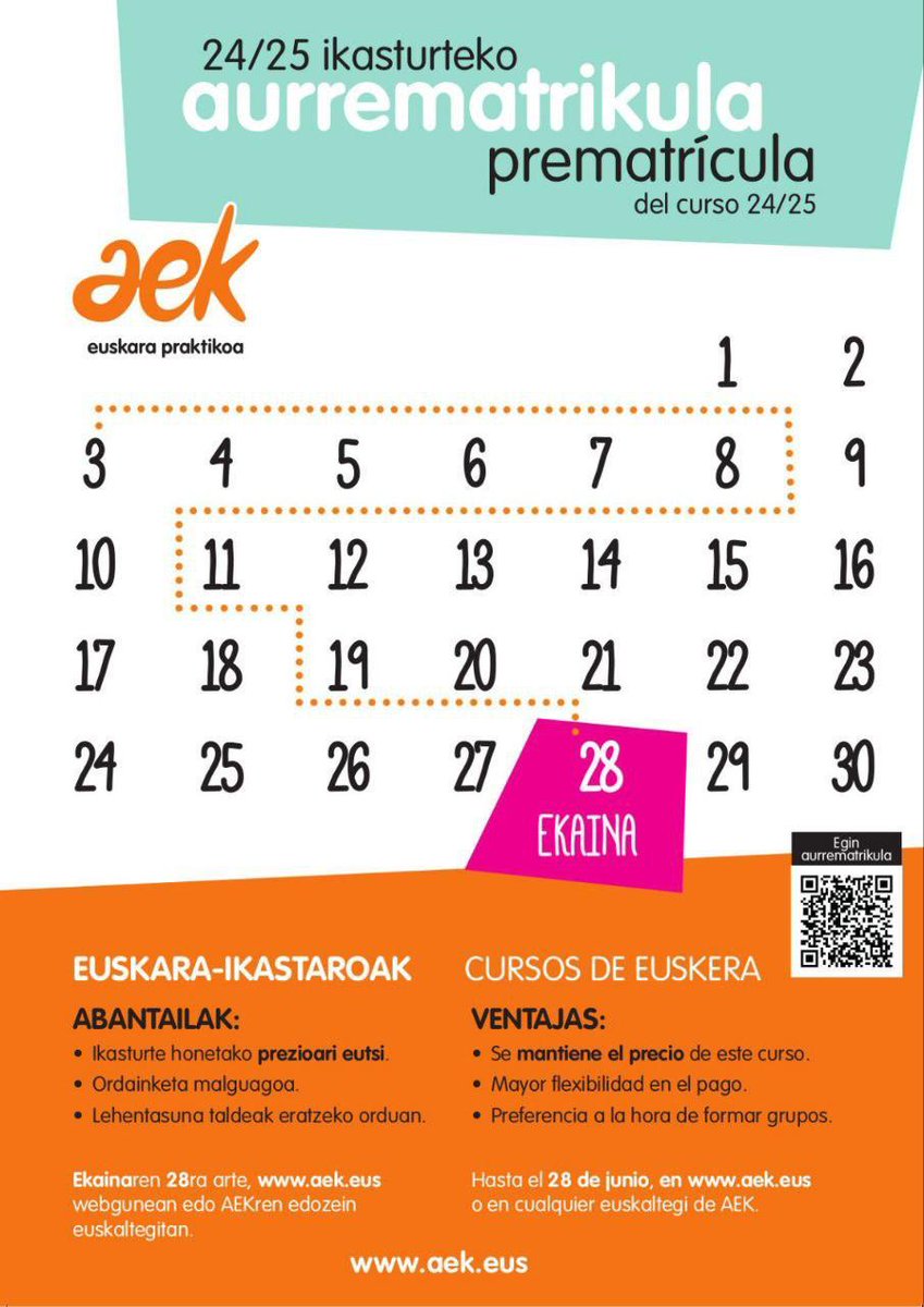 Batzuk hasi dira datorren ikasturterako aurrematrikulazioa egiten , abantailak besterik ez ditu eta. Ekainaren 28ra arte duzue epea!