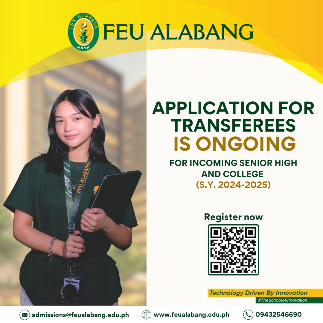 Ready to level up your academic journey? Apply now as a Tamaraw of the South!

The application for transferees here at FEU Alabang is ongoing for incoming Senior High and College students for S.Y. 2024-2025.

Register here: bit.ly/feuregistration
