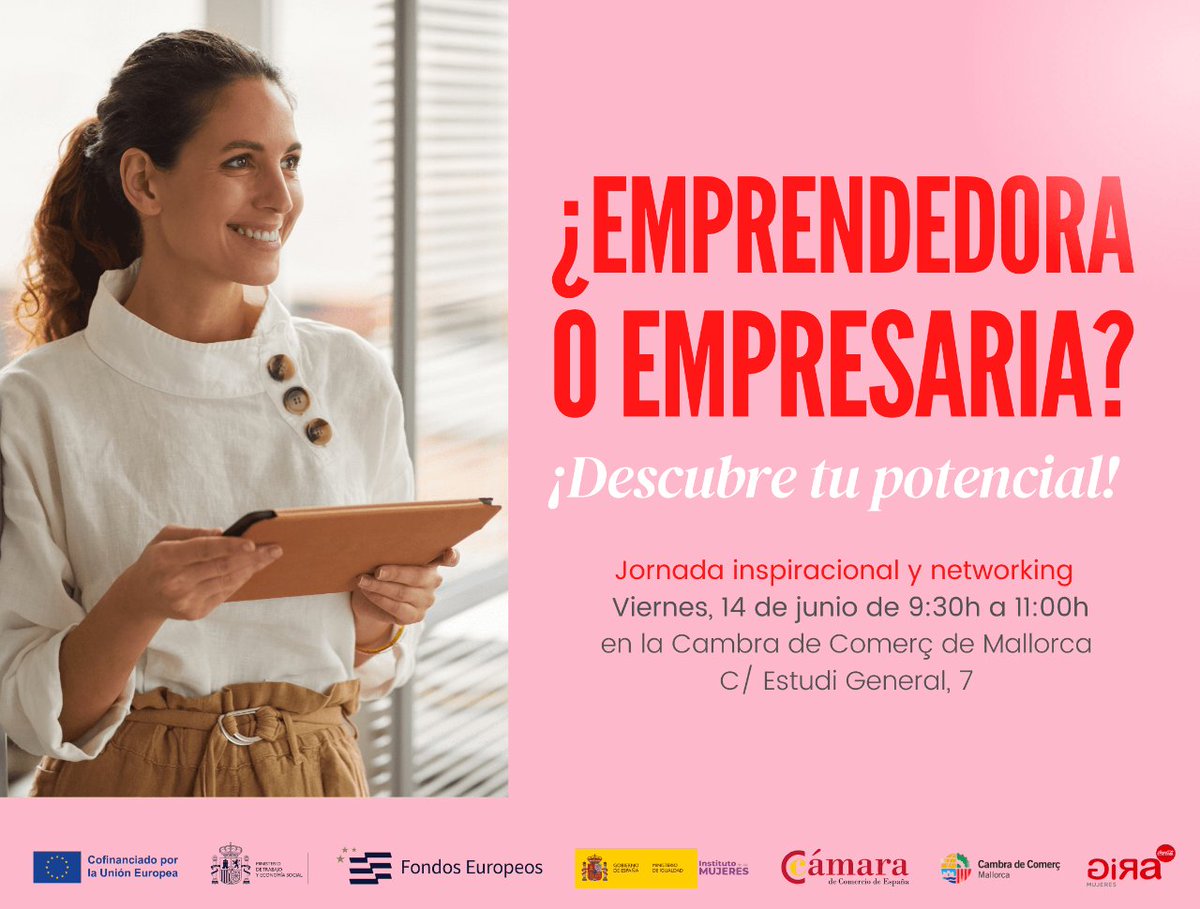 cambramallorca's tweet image. ¿Empresaria o emprendedora? ¡Descubre tu potencial! Únete a nuestra jornada inspiracional en Cambra Mallorca con Ana Seijo. Reflexiona sobre tu estrategia y expande tus contactos. 🗓️ 14 de junio, 9:30h ¡Inscríbete! 👉 cambramallorca.com/noticias-agend…

#Emprendedora #Empresaria #Networking