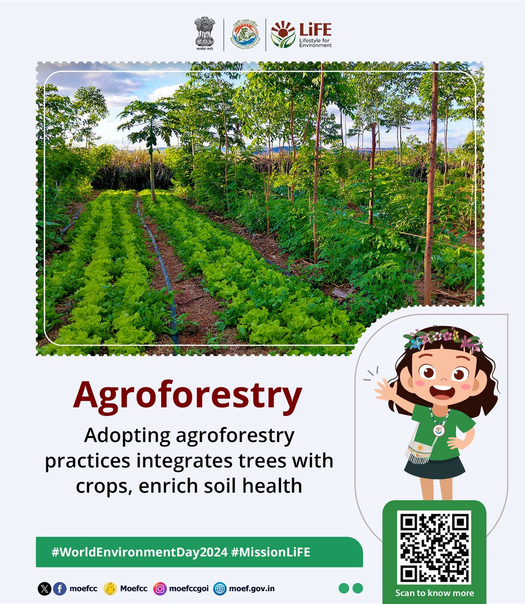 Know the potential of agroforestry: sustainable farming that combines trees and crops. It boosts biodiversity, improves soil health, and mitigates climate change. Let's cultivate a greener and resilient future together. #MissionLife #WED2024 @SCRailwayIndia