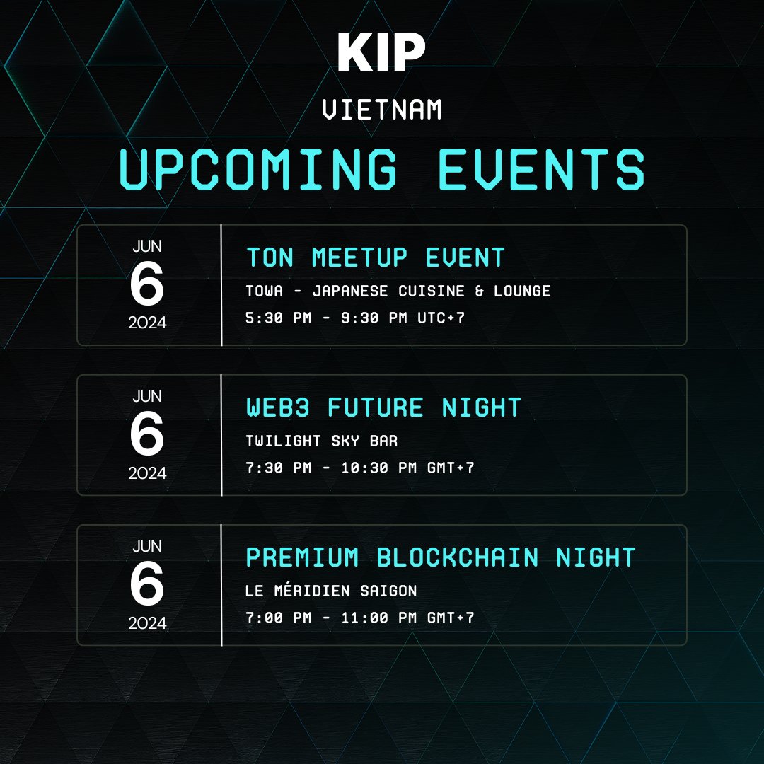 KIPprotocol's tweet image. While Web3 and AI don&apos;t see borders, KIP loves getting involved locally.

Happy to support builders in Vietnam leading up to #GMVN2024 🇻🇳

Our team will be there to meet partners and network.

Here are the meetups we&apos;re excited to be part of on June 6th ⤵️