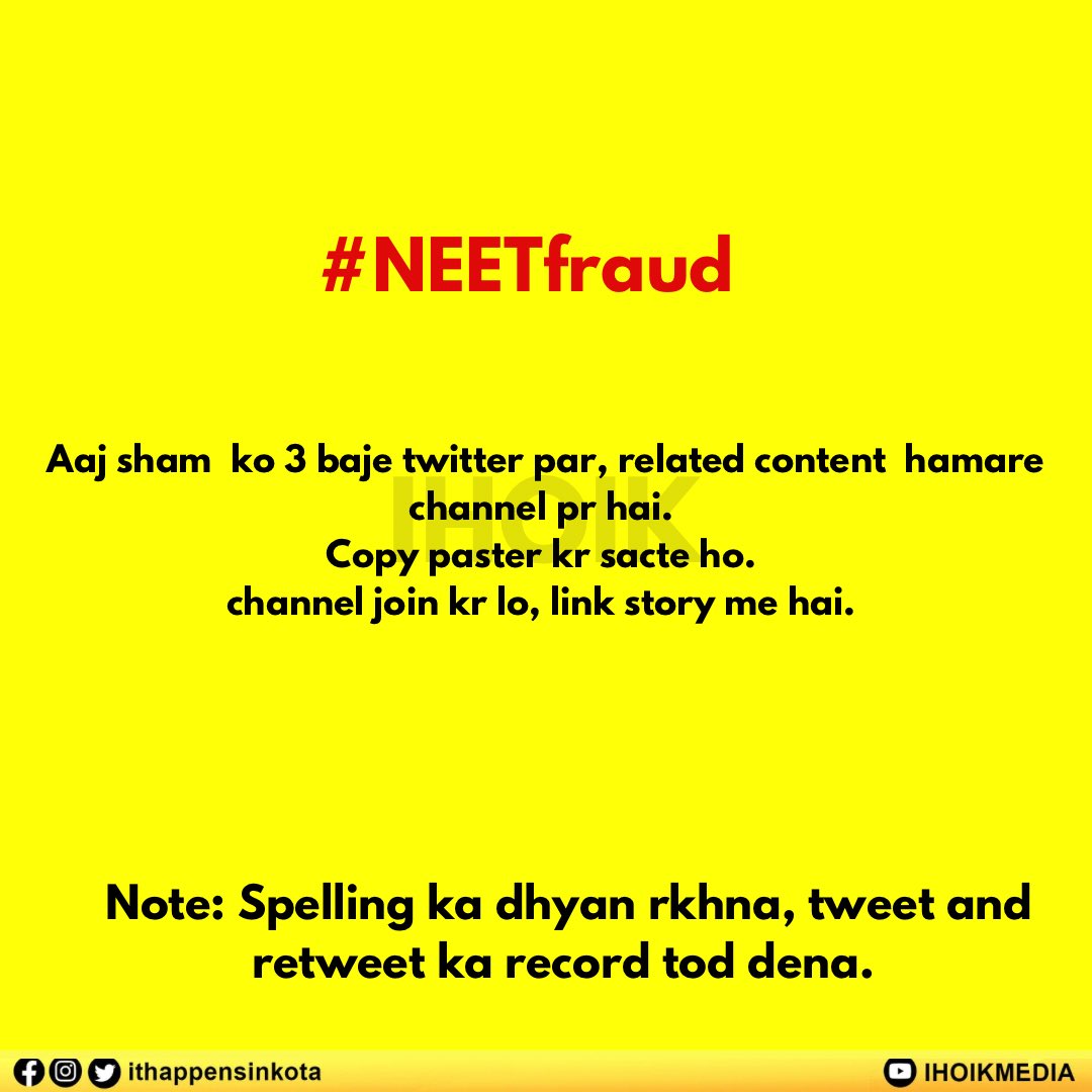 ithappensinkota's tweet photo. Are you ready for 3PM? 

#NEETfraud is our collective fight against discrepancy in NEET-UG. 

#ihoik #kotacoaching https://t.co/YHbw2av7TS