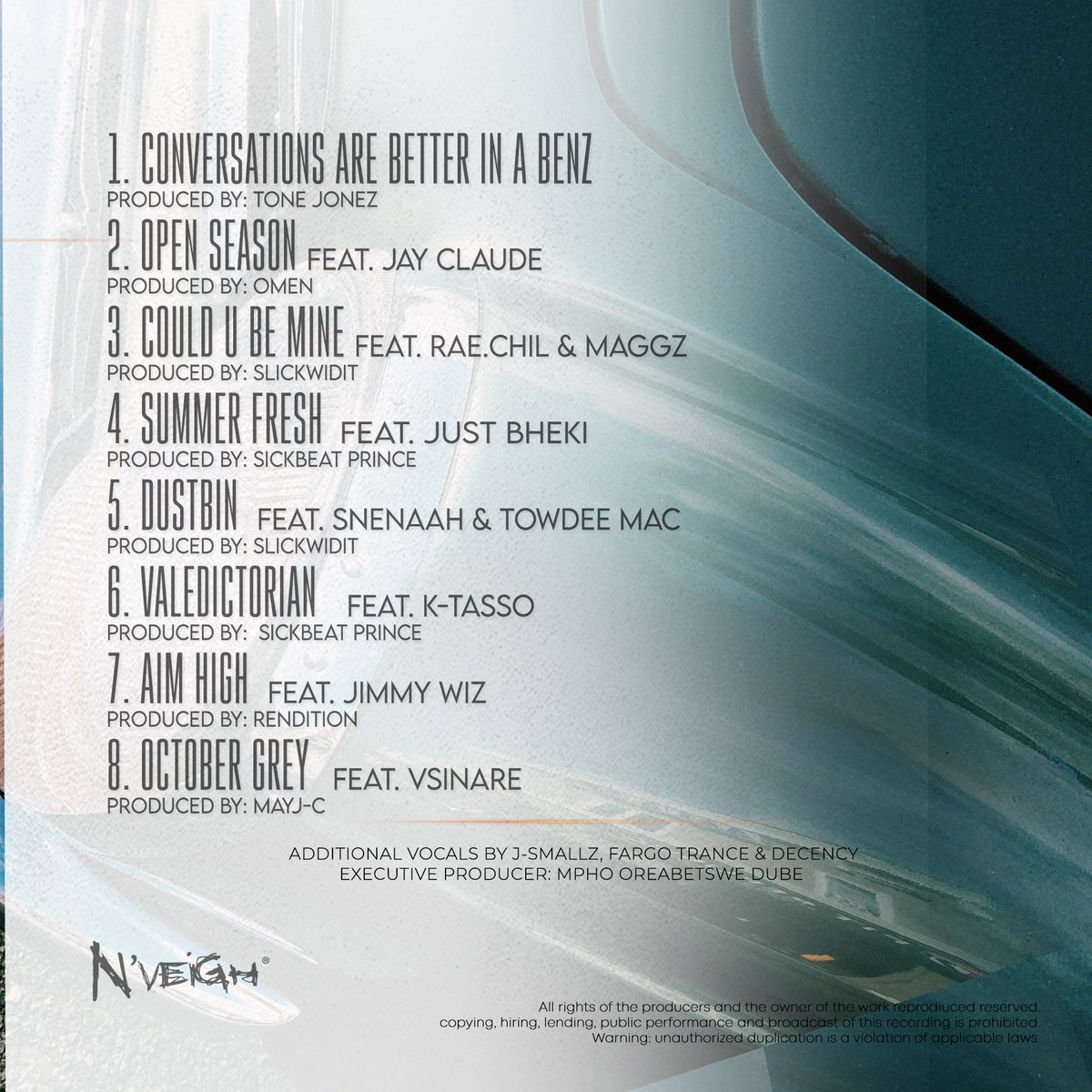 Nveigh's tweet photo. #CABIAB Tracklist OUT π£π£π£π£π£π£π£π£π£π£π£π£π£
07 June 2024: Project Drops π―π―π―π₯π₯π₯π₯π₯π₯
S/O to the producers and features that helped me put this here together.
#Slickwidit
#Omen
#SickBeatPrince
#Mayj_C
#Rendition
LET'S RING IT UP !!!!
Artwork: @GrownManTabz π₯ https://t.co/iGLqkcvFvY