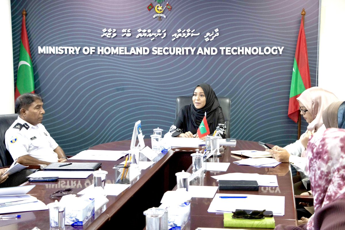 The National Anti-Human Trafficking Steering Committee (NAHSTC)'s newly elected members convened today at the Ministry to discuss future action plans and enhance collaborative efforts among stakeholders to combat human trafficking in the Maldives. The meeting was chaired by SM