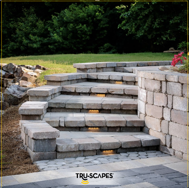 Tru_Scapes's tweet photo. Elevate entrances and stairways with outdoor lighting! ✨ Combining Belgard hardscape products with Tru-Scapes lights creates character, style, and an added level of safety to your home 🏠 https://t.co/Yx4oadPyJo