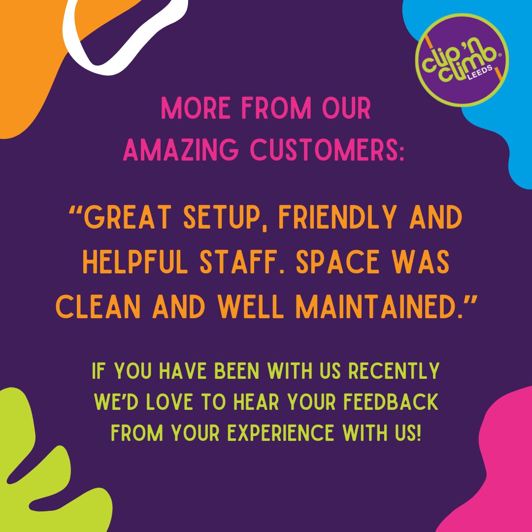 CNCLeedsYorks's tweet photo. Another positive review from one of our lovely visitors:

“Great setup, friendly and helpful staff. Space was clean and well maintained.”

If you’ve climbed with us recently, we’d love to hear all about your experiences.

#ClipNClimb #CNC #Testimonial #Feedback https://t.co/XreZslv0ki