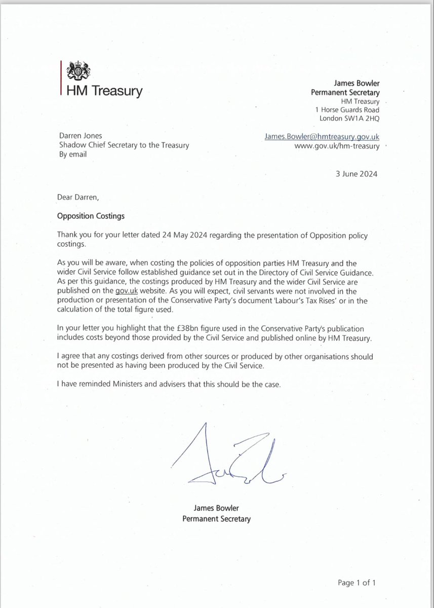 Rishi Sunak's claim Labour is plotting a £2,000 tax raid is under scrutiny

James Bowler, the permanent secretary of the Treasury, says that this 'should not be presented as having been produced by the civil service' - something Sunak and ministers have repeatedly done

Jonathan