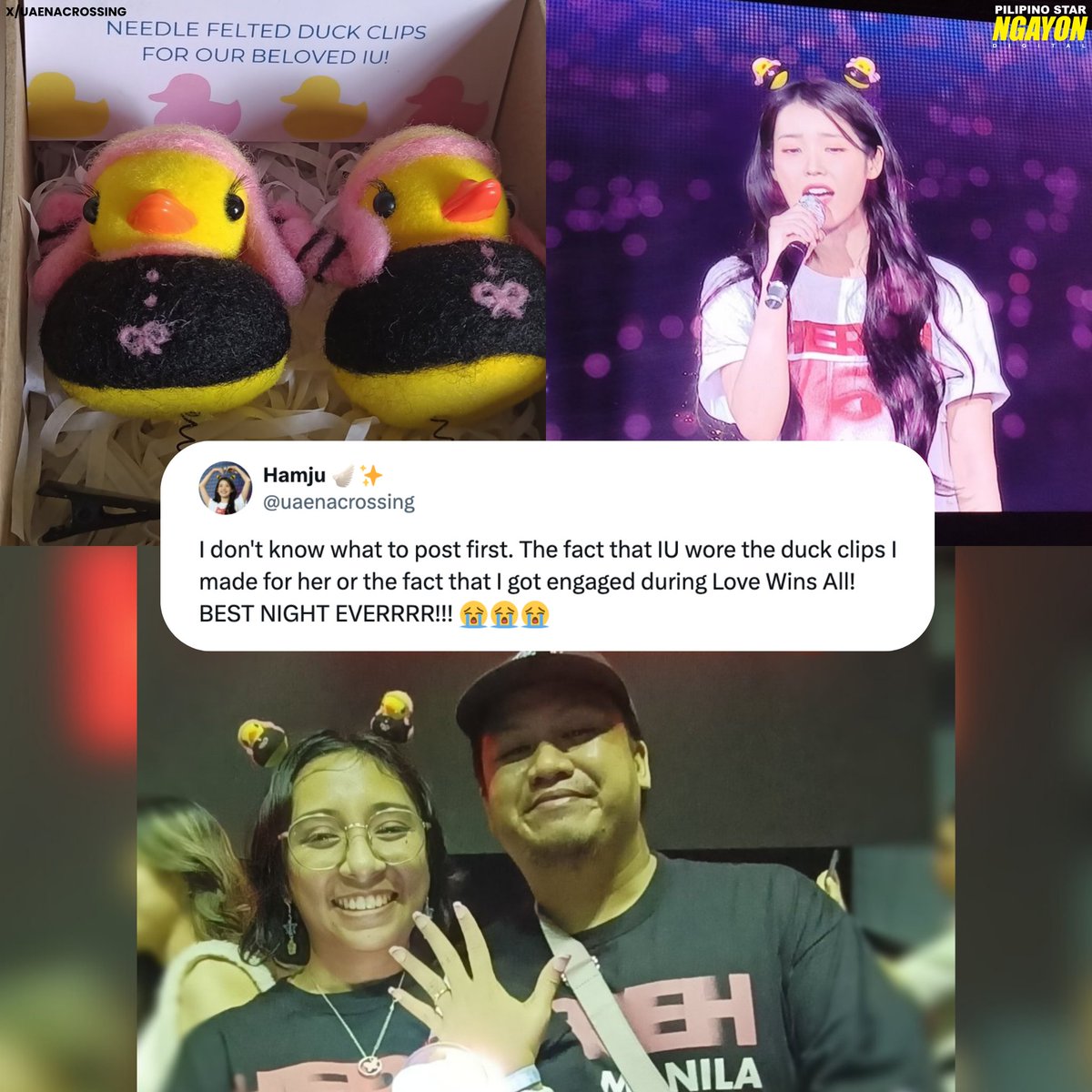 psngayondigital's tweet photo. ’I GOT ENGAGED DURING ‘LOVE WINS ALL’ 🥹💜💍 

Viral ngayon sa social media platform na X ang post ng netizen na si Anj kung saan ibinahagi niya na nag-propose ang kanyang partner na si Chester habang sila’y nasa “HEREH” concert ng South Korean singer na si IU. https://t.co/V8119sooZ7